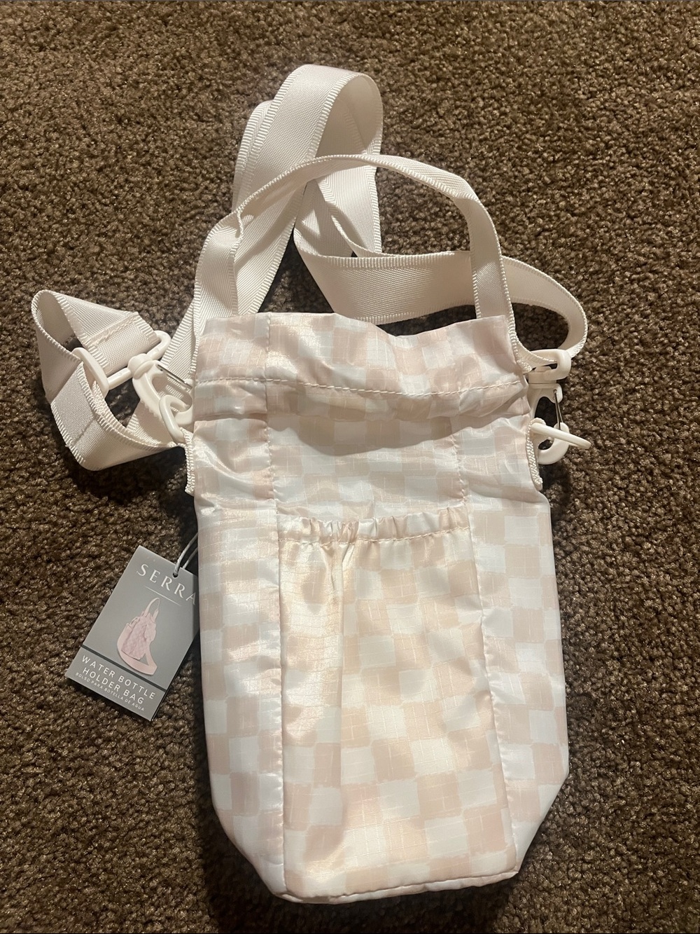 Serra Cream Checkered Bottle Holder Crossbody